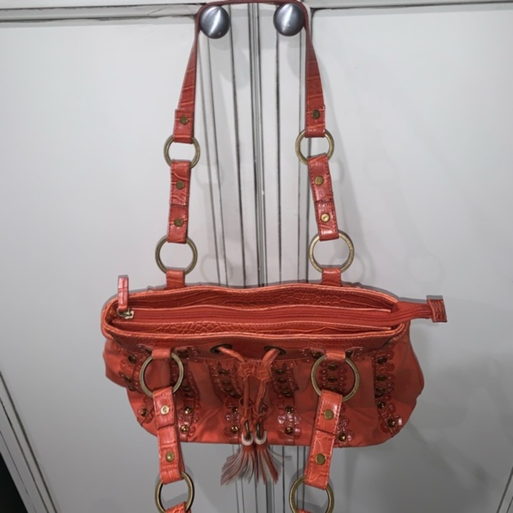 Sondra Robert’s Orange studded Croc embossed Bag - Picture 5 of 10